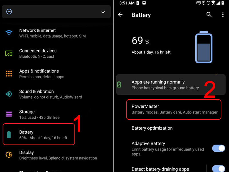 Vào cài đặt pin